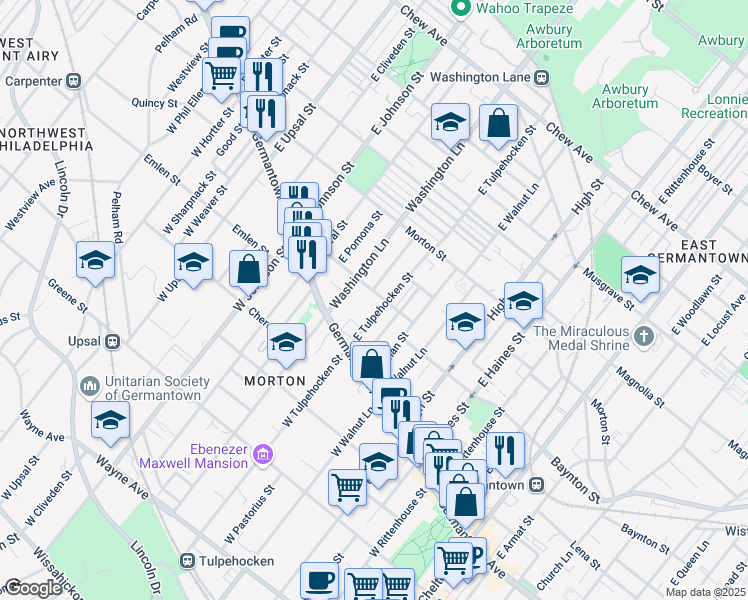map of restaurants, bars, coffee shops, grocery stores, and more near 6208 Baynton Street in Philadelphia