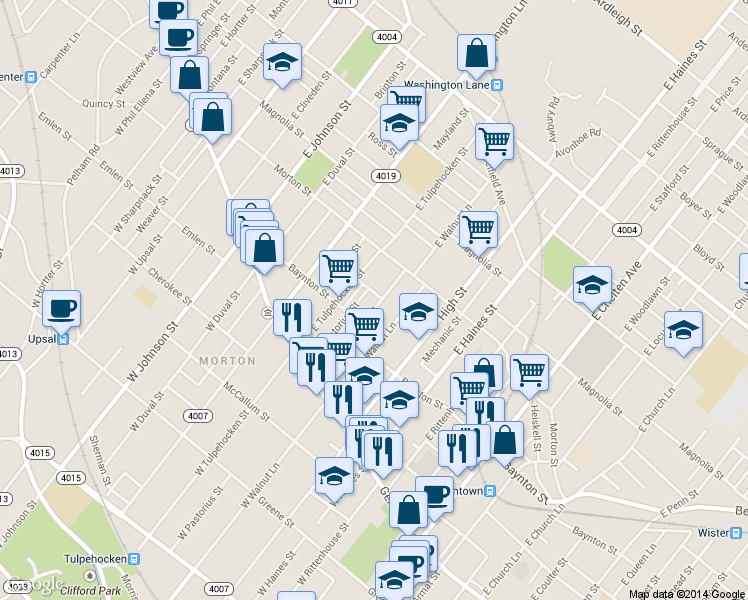 map of restaurants, bars, coffee shops, grocery stores, and more near 135 East Herman Street in Philadelphia