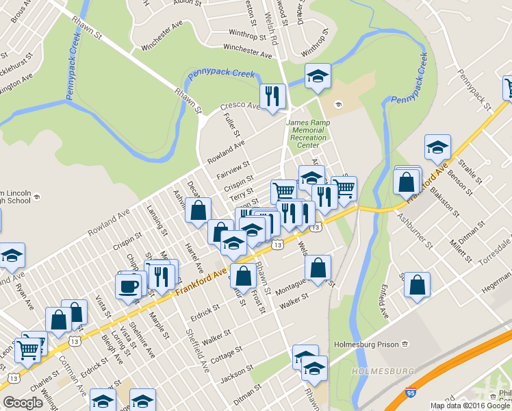 map of restaurants, bars, coffee shops, grocery stores, and more near 8049 Leon Street in Philadelphia