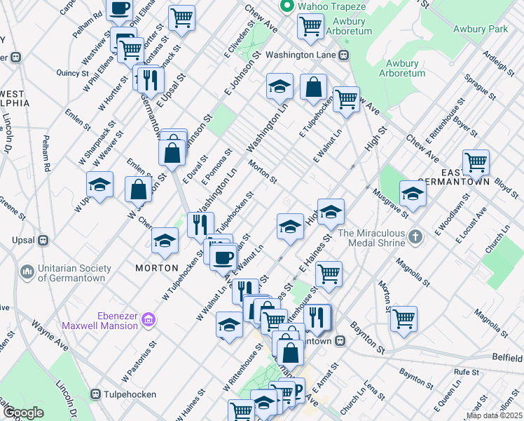 map of restaurants, bars, coffee shops, grocery stores, and more near 135 East Herman Street in Philadelphia