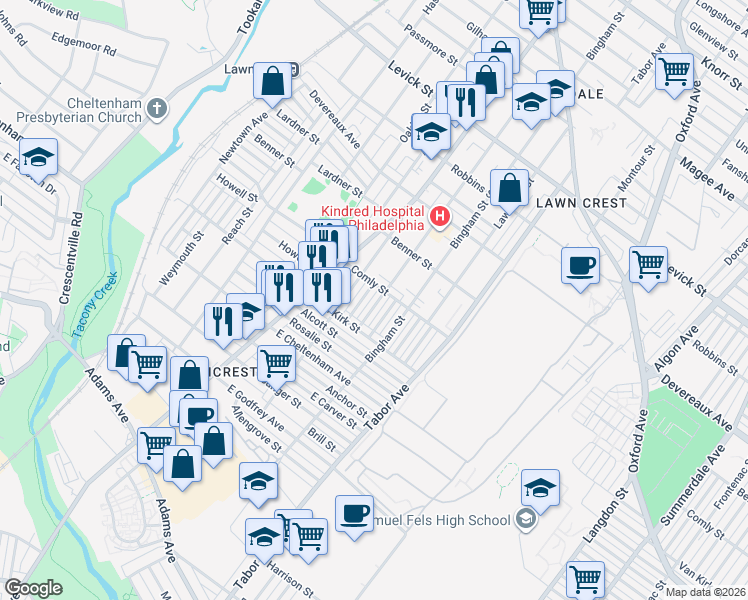 map of restaurants, bars, coffee shops, grocery stores, and more near in Philadelphia