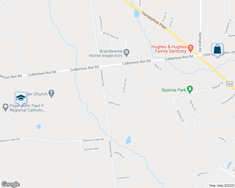 map of restaurants, bars, coffee shops, grocery stores, and more near American Way in Chester County