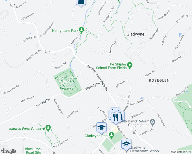 map of restaurants, bars, coffee shops, grocery stores, and more near 512 Conshohocken State Road in Gladwyne