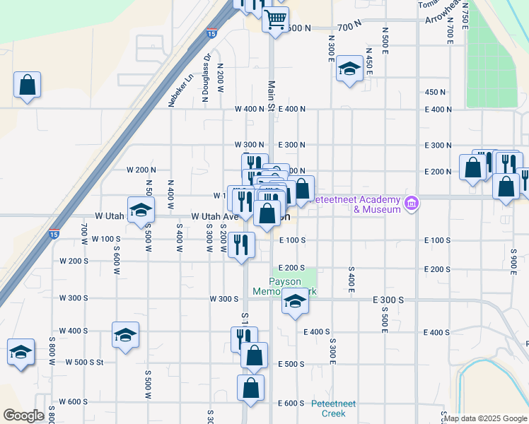 map of restaurants, bars, coffee shops, grocery stores, and more near in Payson