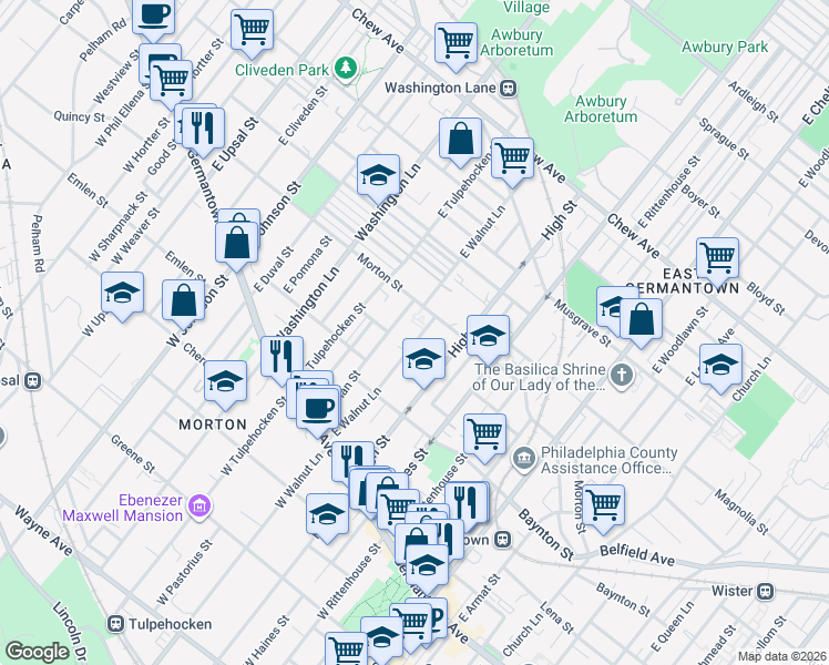 map of restaurants, bars, coffee shops, grocery stores, and more near 190 Herman Street in Philadelphia