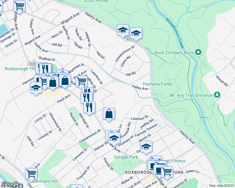 map of restaurants, bars, coffee shops, grocery stores, and more near 6795 Lawnton Street in Philadelphia