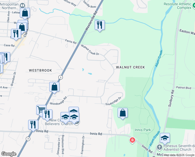 map of restaurants, bars, coffee shops, grocery stores, and more near 2718 Stonehenge Drive in Columbus
