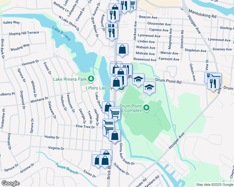 map of restaurants, bars, coffee shops, grocery stores, and more near 321 Brick Boulevard in Brick Township
