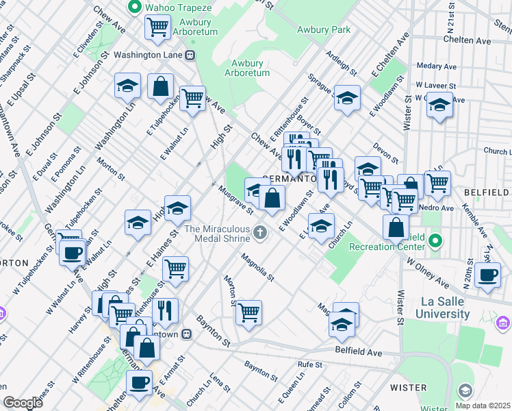 map of restaurants, bars, coffee shops, grocery stores, and more near 614 East Stafford Street in Philadelphia