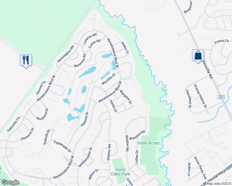 map of restaurants, bars, coffee shops, grocery stores, and more near 1 Margaux Drive in Manchester Township