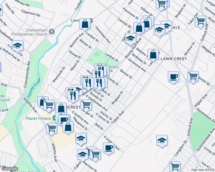 map of restaurants, bars, coffee shops, grocery stores, and more near in Philadelphia