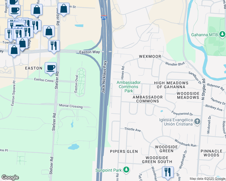 map of restaurants, bars, coffee shops, grocery stores, and more near 3490 Tivoli Court in Columbus