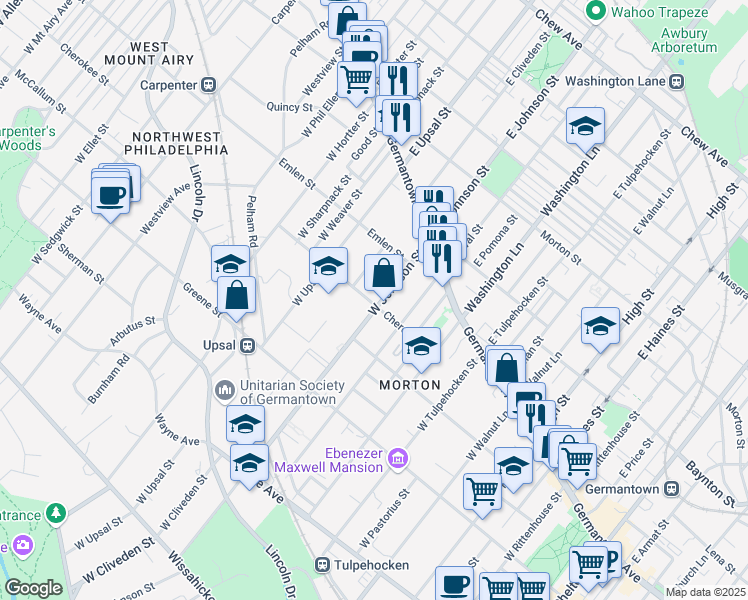 map of restaurants, bars, coffee shops, grocery stores, and more near 81 West Johnson Street in Philadelphia