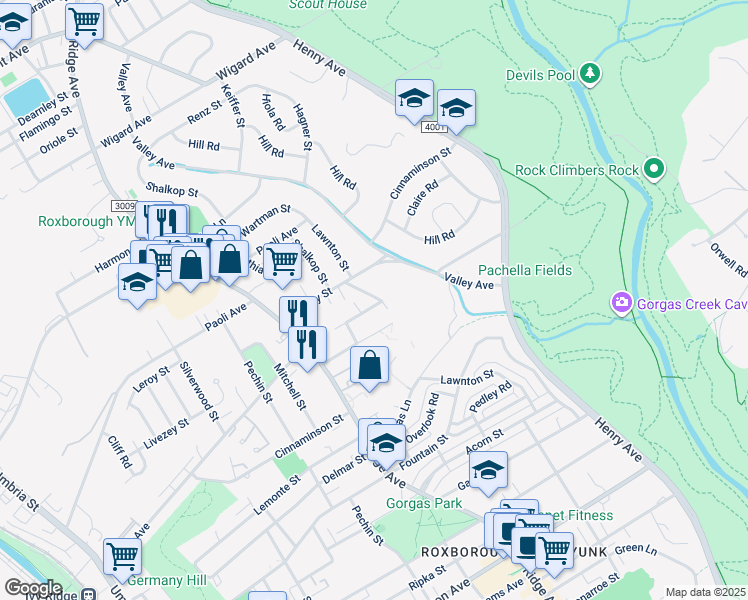 map of restaurants, bars, coffee shops, grocery stores, and more near 584 Parker Avenue in Philadelphia