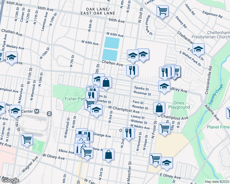 map of restaurants, bars, coffee shops, grocery stores, and more near 277 West Spencer Street in Philadelphia