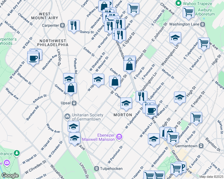 map of restaurants, bars, coffee shops, grocery stores, and more near 81 West Johnson Street in Philadelphia