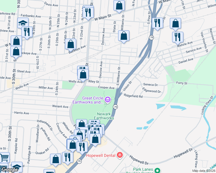 map of restaurants, bars, coffee shops, grocery stores, and more near 65 Cooper Avenue in Newark