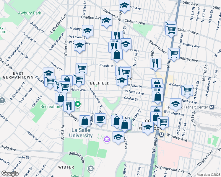 map of restaurants, bars, coffee shops, grocery stores, and more near 1851 Nedro Ave in Philadelphia