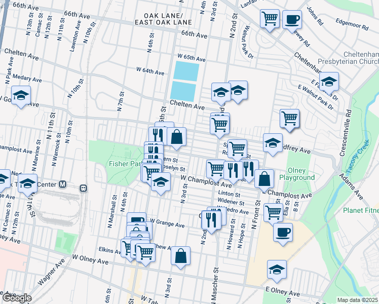 map of restaurants, bars, coffee shops, grocery stores, and more near 303 West Spencer Street in Philadelphia