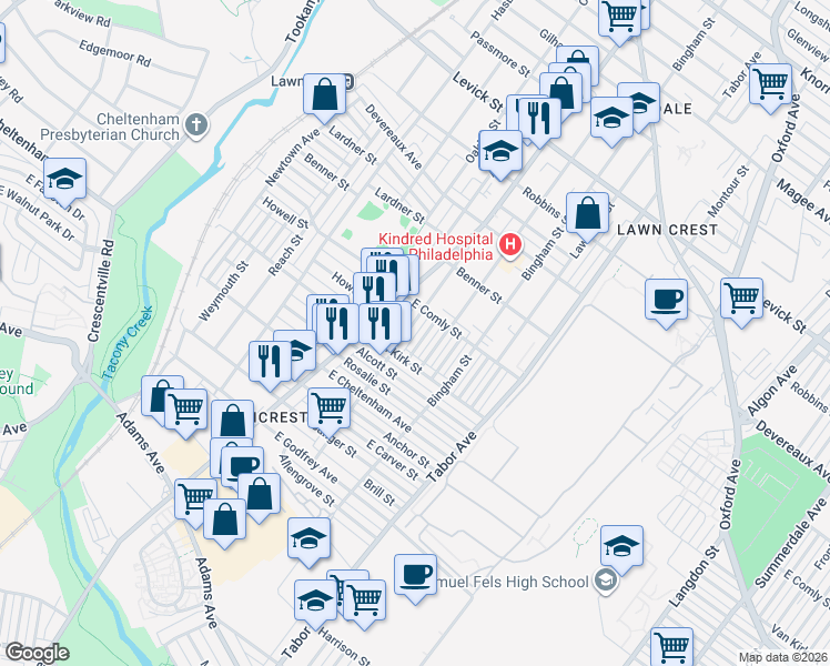 map of restaurants, bars, coffee shops, grocery stores, and more near in Philadelphia
