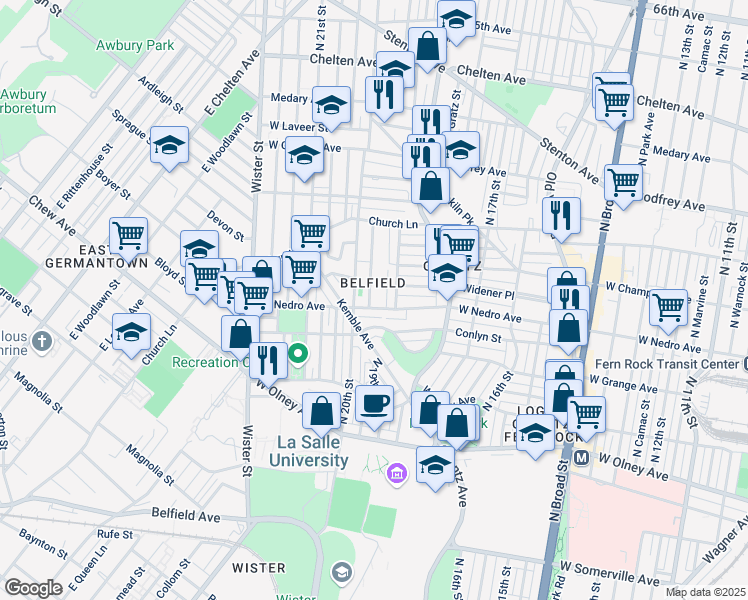 map of restaurants, bars, coffee shops, grocery stores, and more near 5919 North Opal Street in Philadelphia