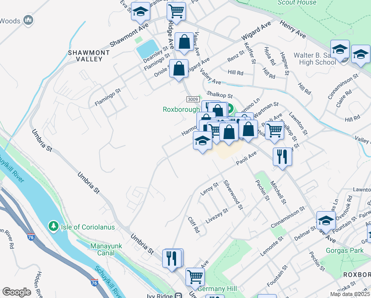 map of restaurants, bars, coffee shops, grocery stores, and more near 459 Domino Lane in Philadelphia