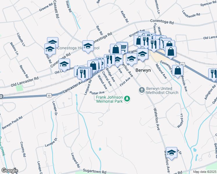 map of restaurants, bars, coffee shops, grocery stores, and more near 67 Central Avenue in Berwyn