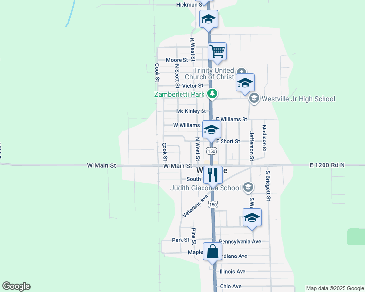 map of restaurants, bars, coffee shops, grocery stores, and more near 100-198 Bowman in Westville