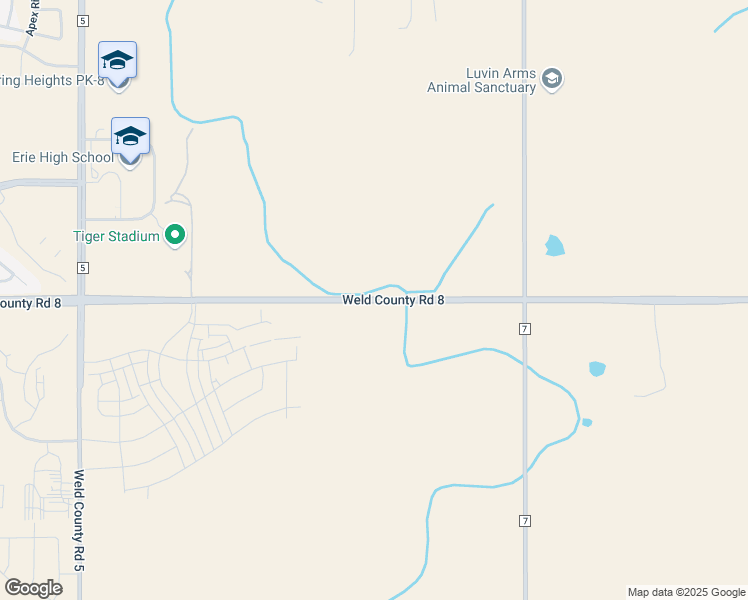 map of restaurants, bars, coffee shops, grocery stores, and more near Weld County Road 8 in Erie