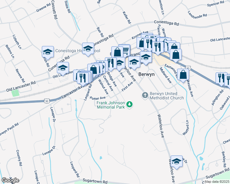 map of restaurants, bars, coffee shops, grocery stores, and more near 67 Central Avenue in Berwyn