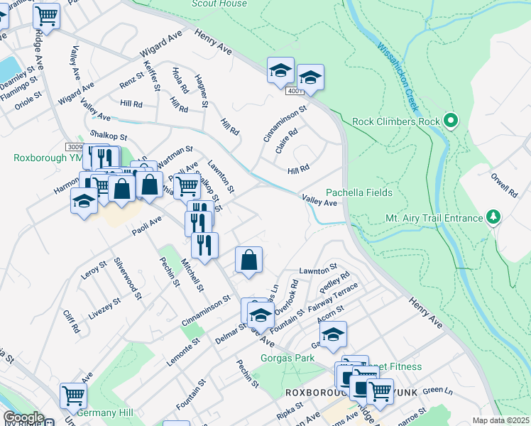 map of restaurants, bars, coffee shops, grocery stores, and more near 6797 Lawnton Street in Philadelphia