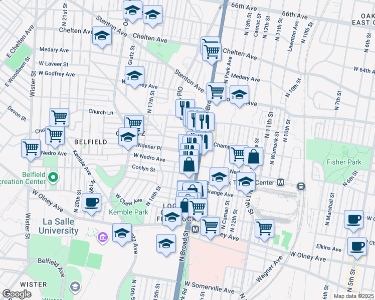 map of restaurants, bars, coffee shops, grocery stores, and more near 5930 Old York Road in Philadelphia