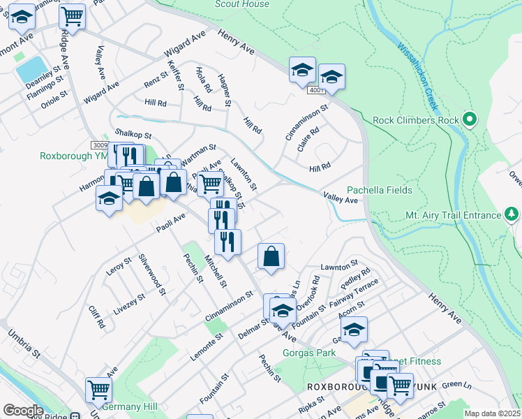map of restaurants, bars, coffee shops, grocery stores, and more near 6822 Lawnton Street in Philadelphia