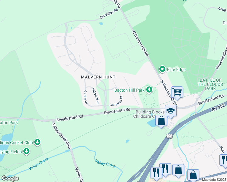 map of restaurants, bars, coffee shops, grocery stores, and more near 3 Emerson Way in Exton