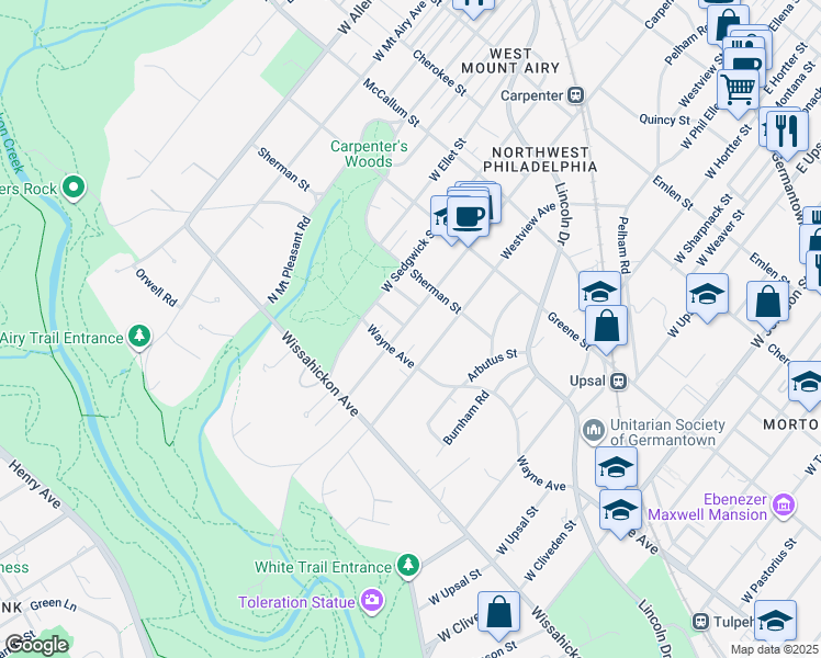 map of restaurants, bars, coffee shops, grocery stores, and more near 744 Carpenter Lane in Philadelphia