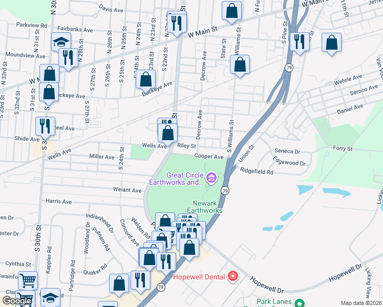 map of restaurants, bars, coffee shops, grocery stores, and more near 105 Cooper Avenue in Newark
