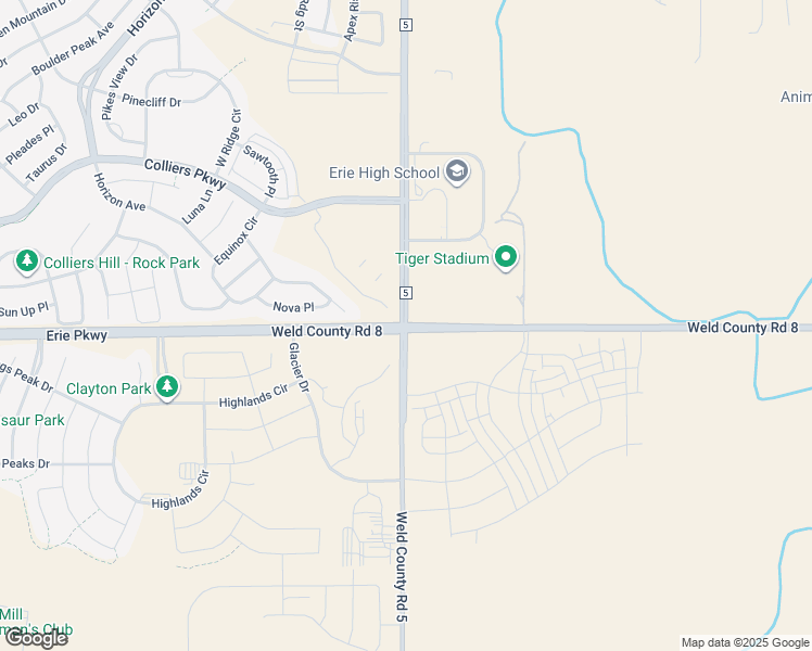 map of restaurants, bars, coffee shops, grocery stores, and more near 2628 County Road 5 in Erie
