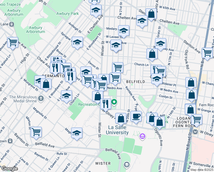 map of restaurants, bars, coffee shops, grocery stores, and more near 5923 North Beechwood Street in Philadelphia