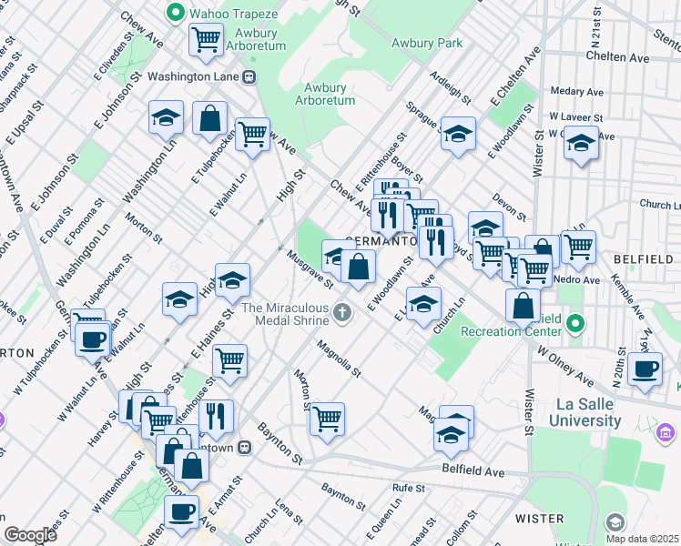 map of restaurants, bars, coffee shops, grocery stores, and more near 622 East Stafford Street in Philadelphia