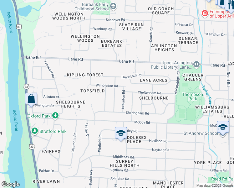 map of restaurants, bars, coffee shops, grocery stores, and more near 4370 Harborough Road in Columbus