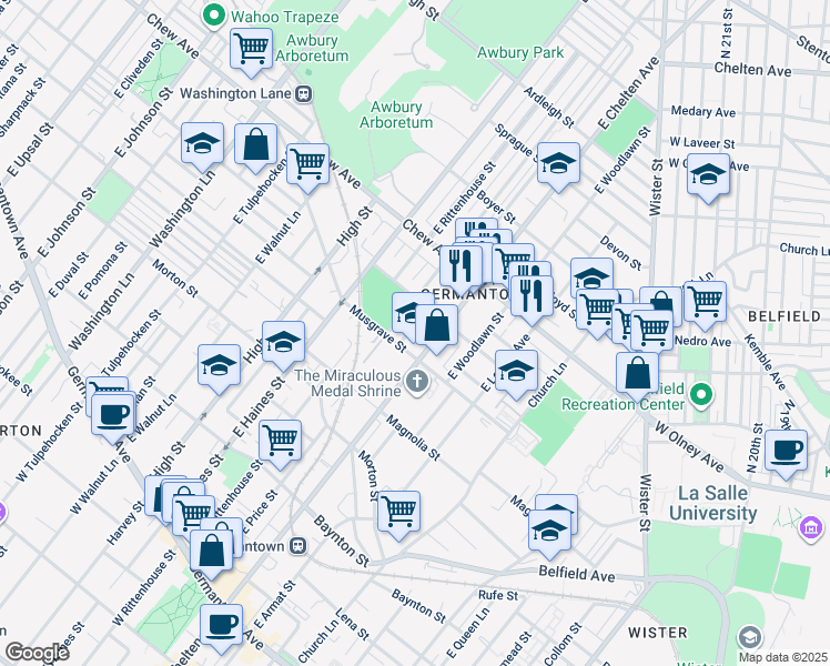 map of restaurants, bars, coffee shops, grocery stores, and more near 622 East Stafford Street in Philadelphia