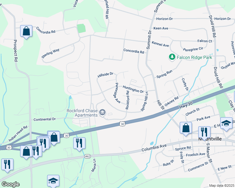map of restaurants, bars, coffee shops, grocery stores, and more near 325 Fairmount Terrace in Mountville