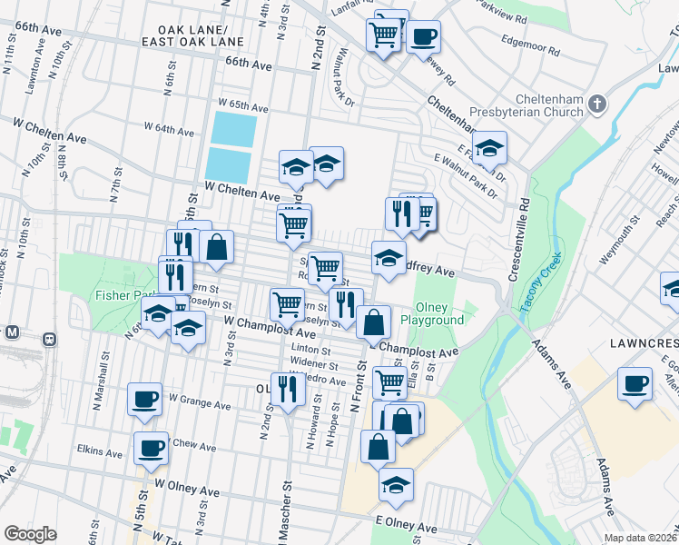map of restaurants, bars, coffee shops, grocery stores, and more near 6133 North Mascher Street in Philadelphia