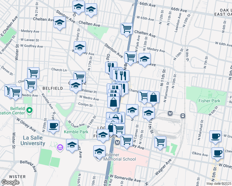 map of restaurants, bars, coffee shops, grocery stores, and more near 5933 Old York Road in Philadelphia
