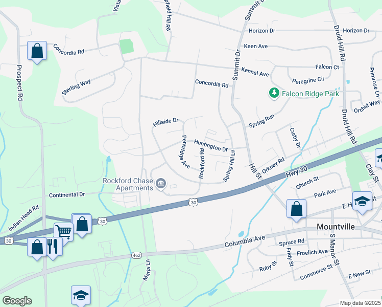 map of restaurants, bars, coffee shops, grocery stores, and more near 325 Fairmount Terrace in Mountville
