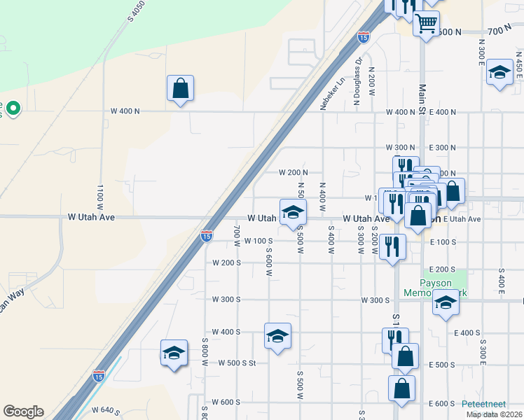 map of restaurants, bars, coffee shops, grocery stores, and more near 596 West Utah Avenue in Payson
