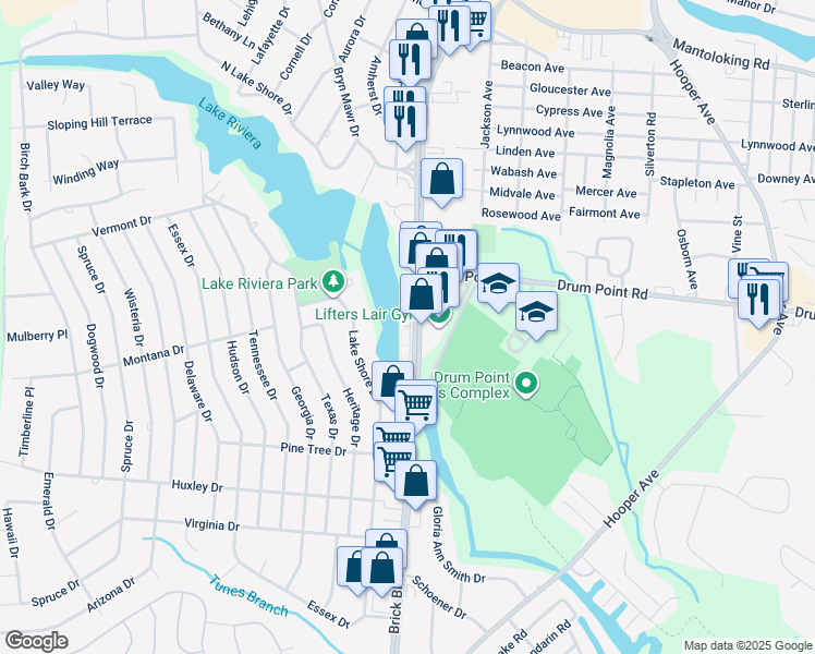 map of restaurants, bars, coffee shops, grocery stores, and more near 321 Brick Boulevard in Brick Township