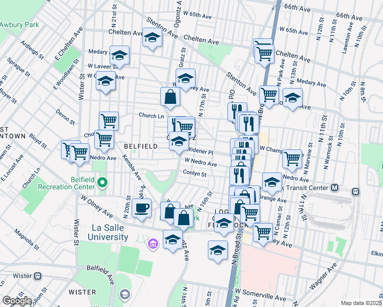 map of restaurants, bars, coffee shops, grocery stores, and more near in Philadelphia