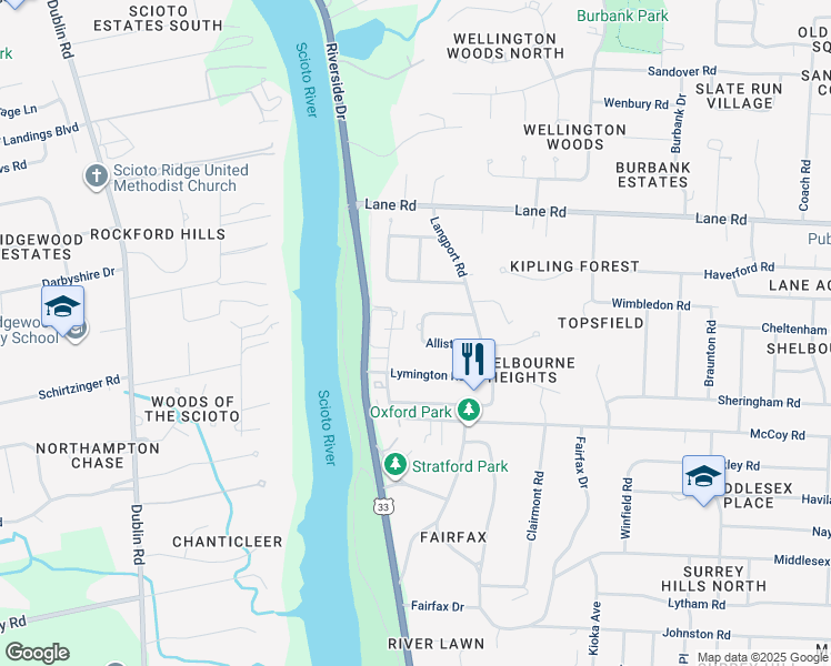 map of restaurants, bars, coffee shops, grocery stores, and more near 4427 Lowestone Road in Upper Arlington