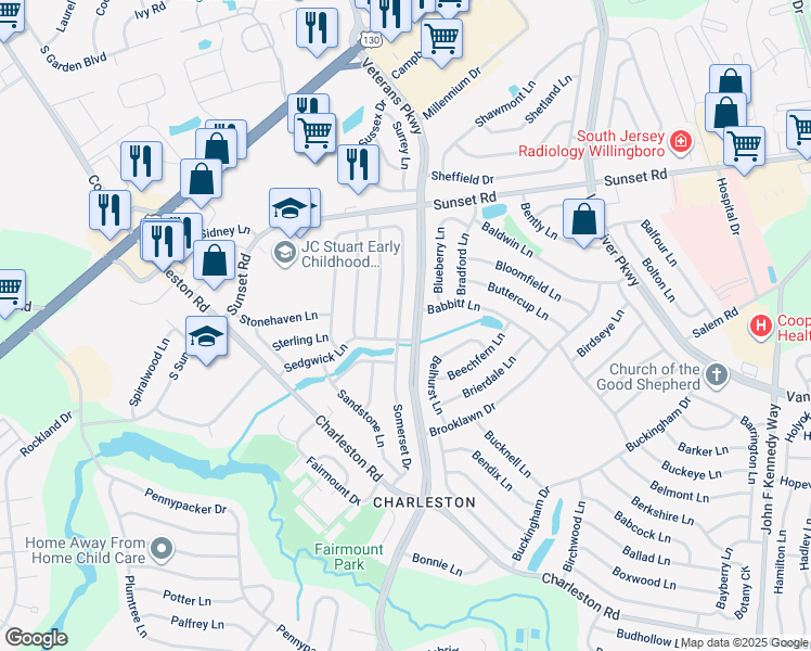 map of restaurants, bars, coffee shops, grocery stores, and more near 159 Somerset Drive in Willingboro
